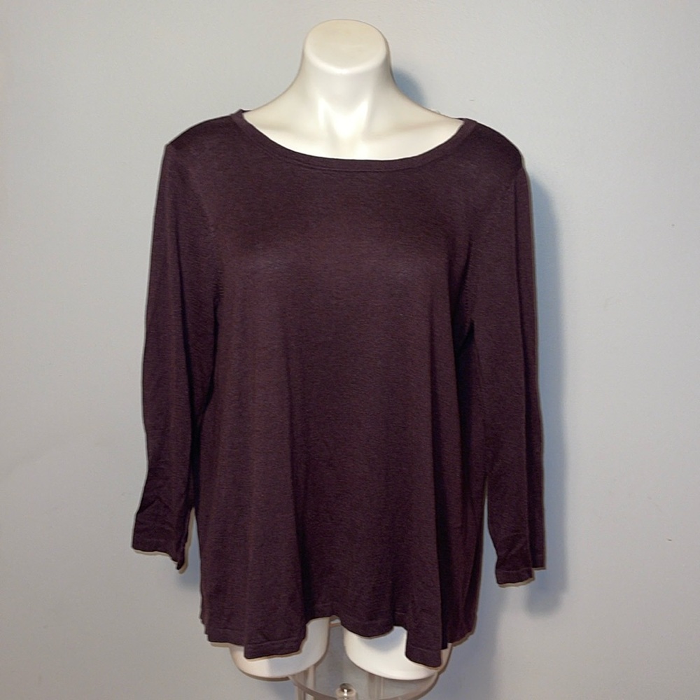 LOFT Plum Long Sleeve Scoop Neck Top